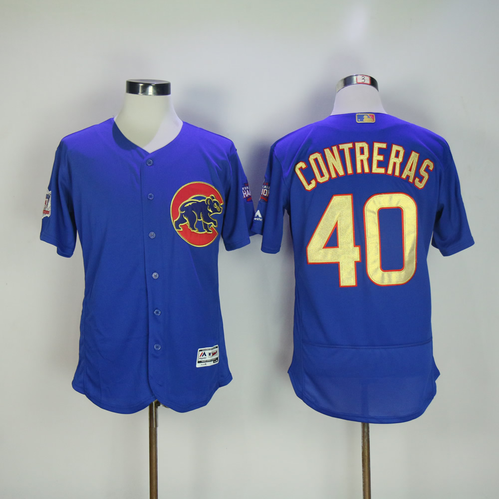 Men Chicago Cubs #40 Contreras Blue Champion MLB Jerseys